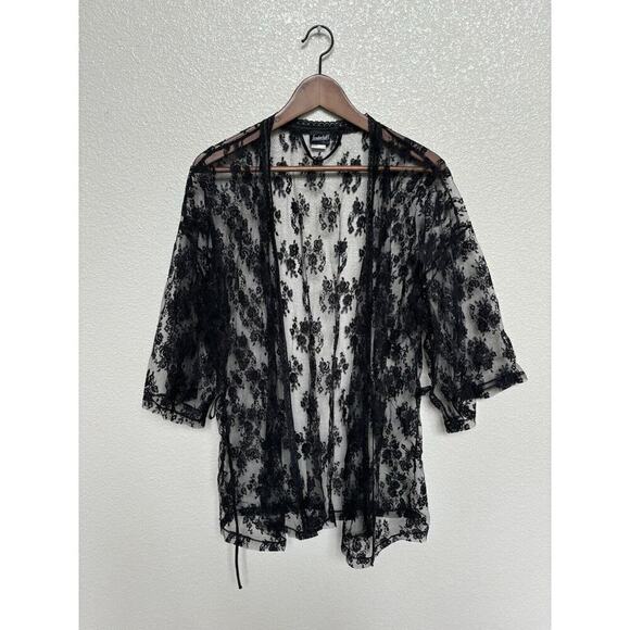 Fredericks of Hollywood black lace sheer short robe wrap whimseygoth witchy sz M - Picture 1 of 5